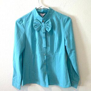 Mosoer NWT Women's Button Down Blouse  Longsleeves wih Bow Neck.  Blue.  Size: L